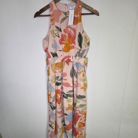 NWT Gilli Peach Floral Sleeveless Cut-Out Keyhole Midi Dress Size Small - Picture 1 of 7